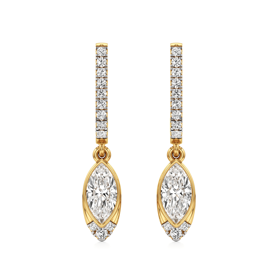 14k Yellow Gold Water Drop Marquise Dangle Earrings