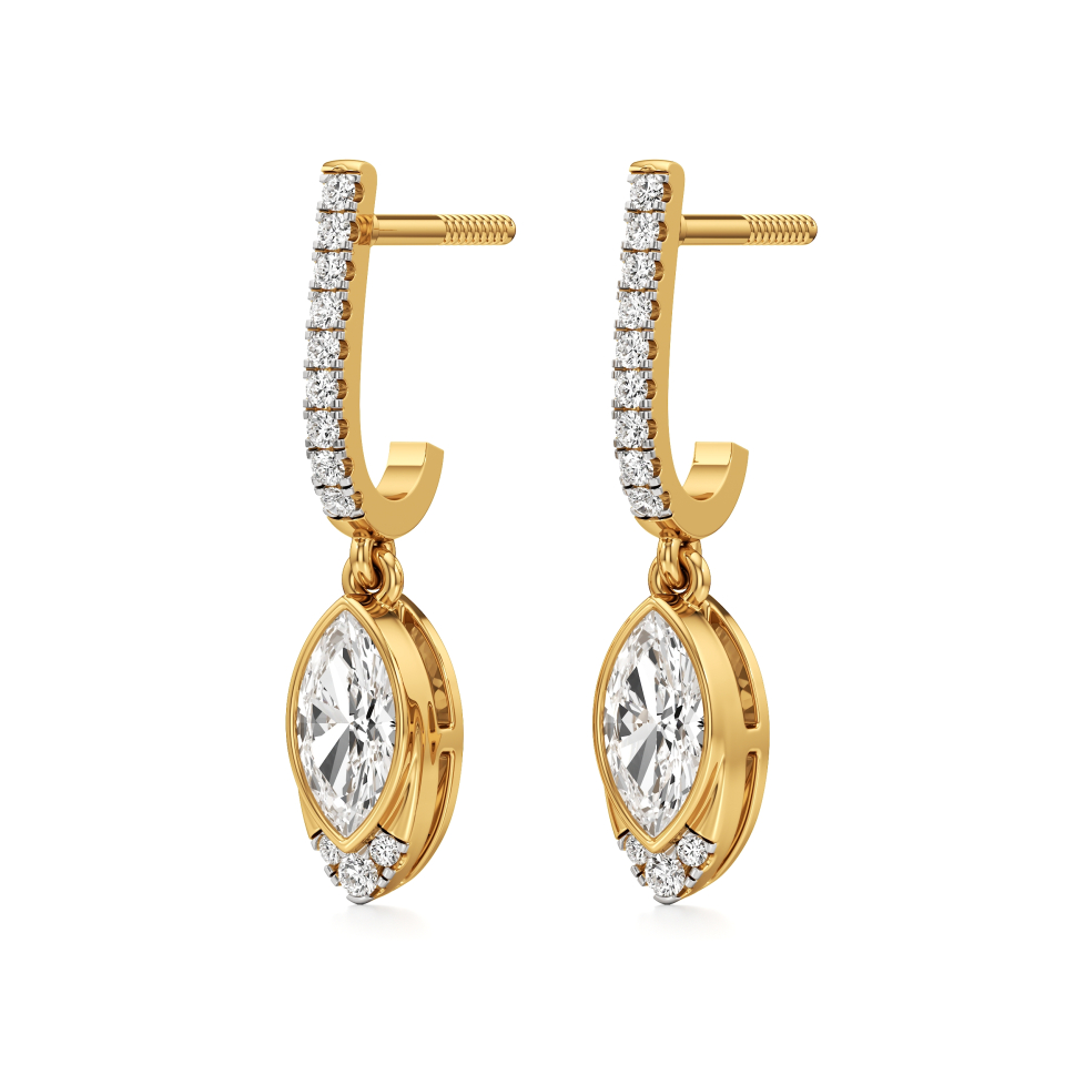 14k Yellow Gold Water Drop Marquise Dangle Earrings