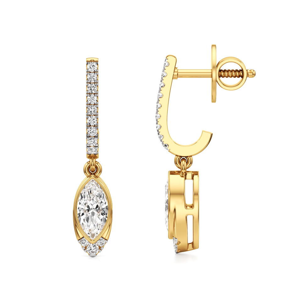 14k Yellow Gold Water Drop Marquise Dangle Earrings