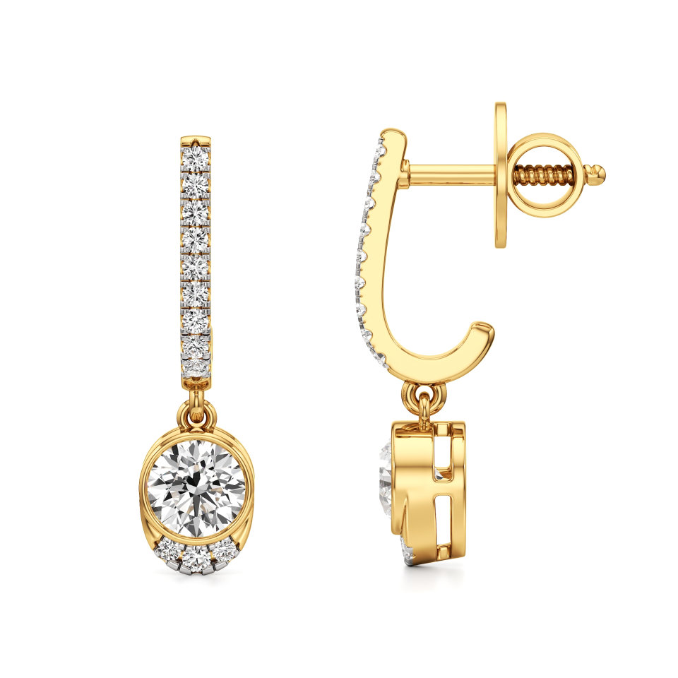 14k Yellow Gold Water Drop Round Dangle Earrings