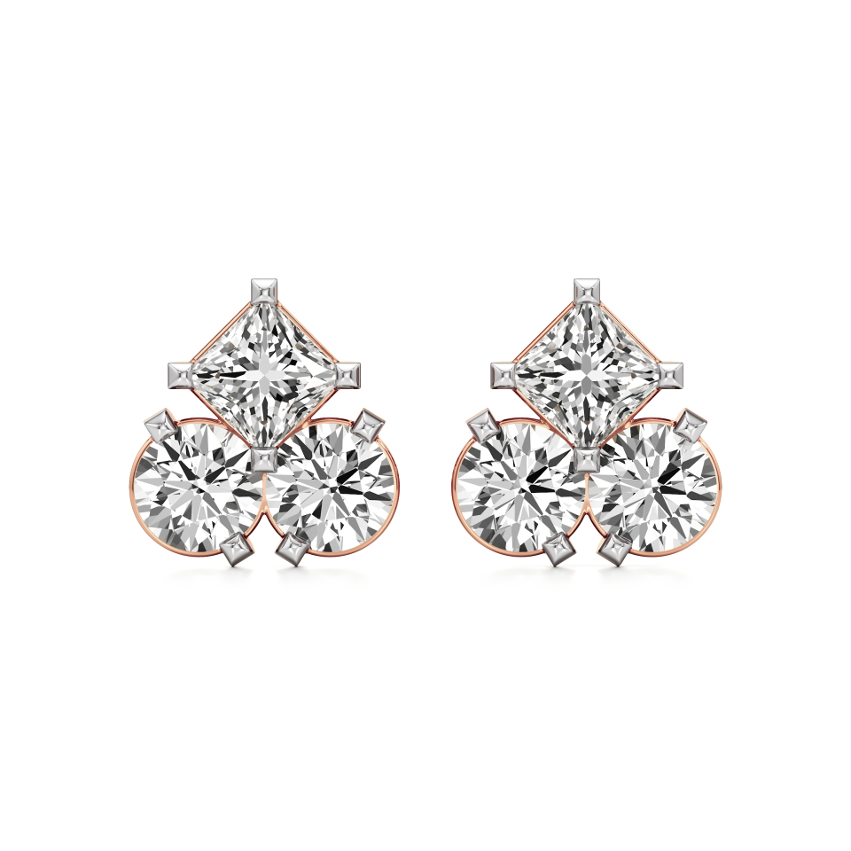 14k Rose Gold Regal Trio Diamond Earrings