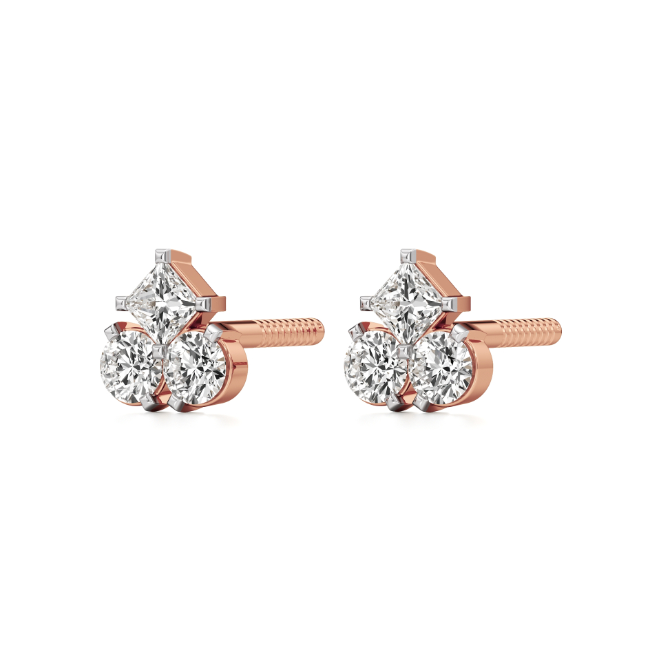 14k Rose Gold Regal Trio Diamond Earrings