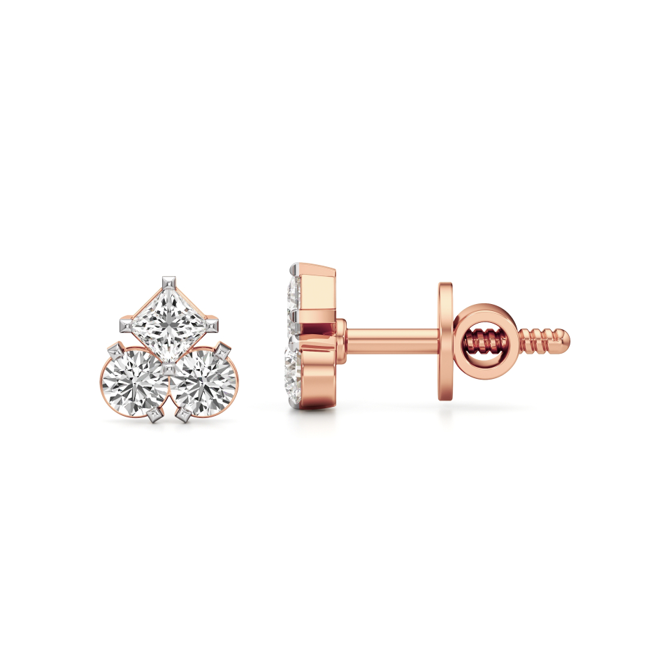 14k Rose Gold Regal Trio Diamond Earrings