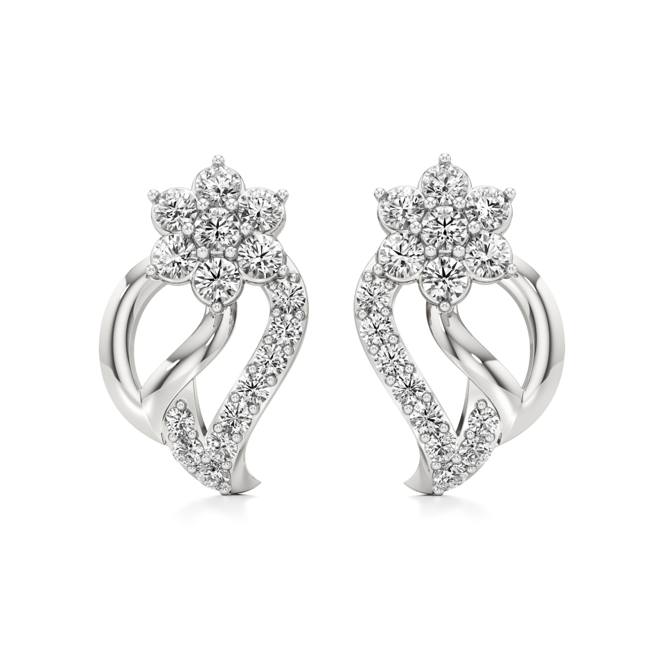 14k White Gold Blooming Twist Diamond Earrings