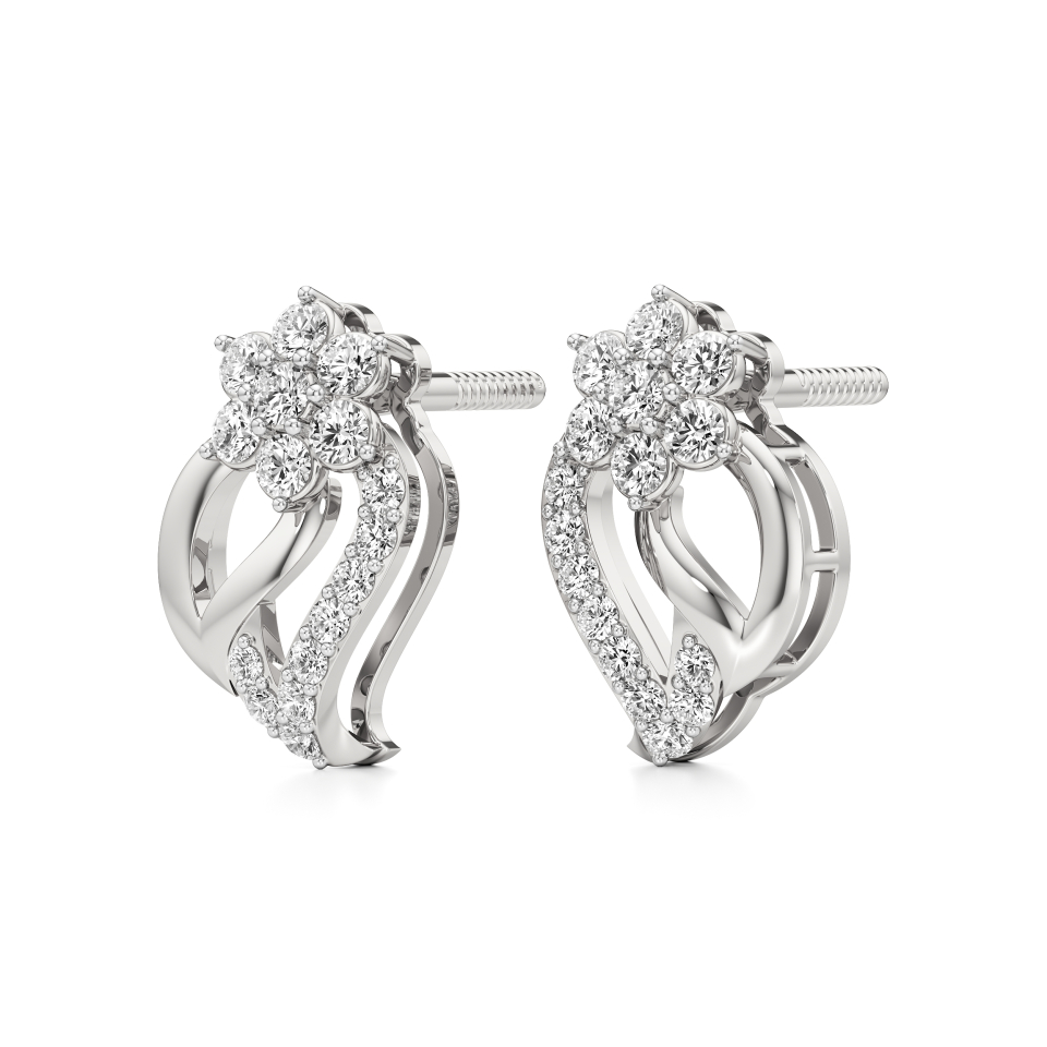 14k White Gold Blooming Twist Diamond Earrings