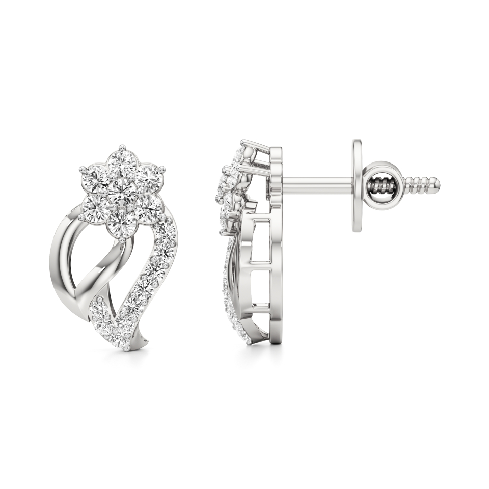 14k White Gold Blooming Twist Diamond Earrings