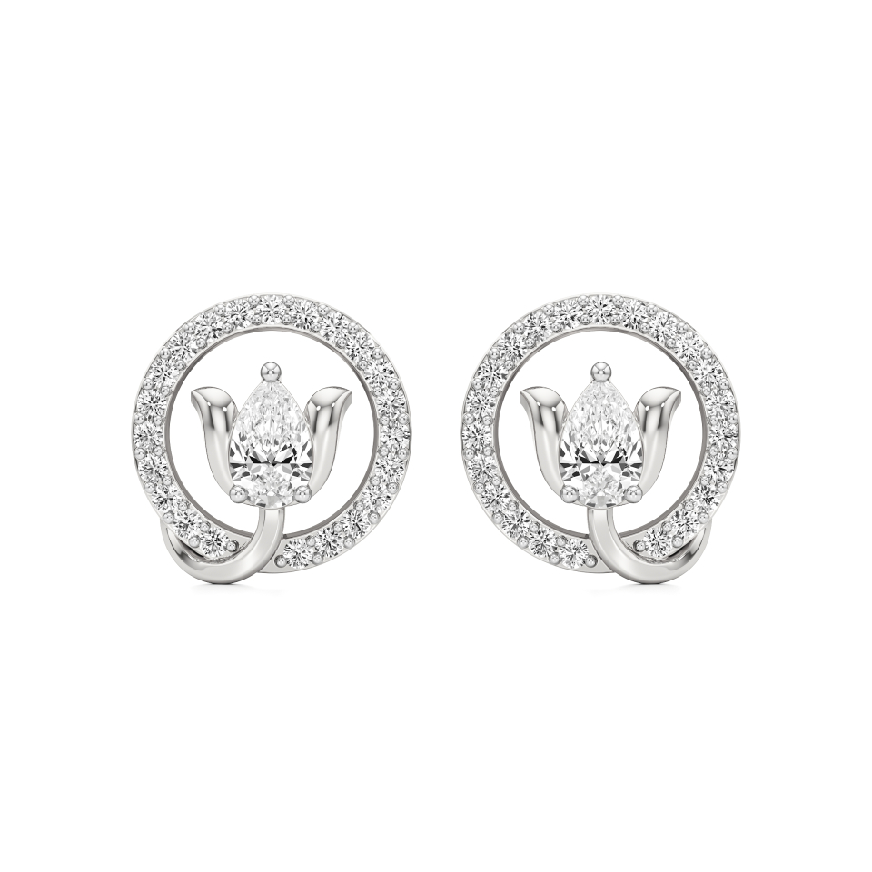 14k White Gold Florere Diamond Stud Earrings