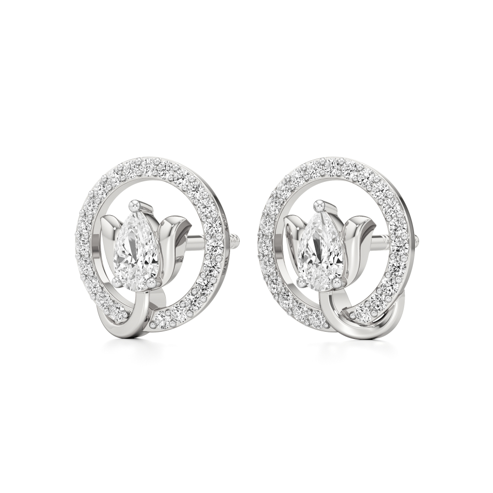 14k White Gold Florere Diamond Stud Earrings