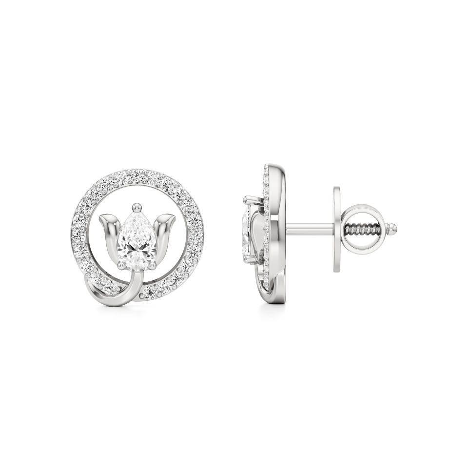 14k White Gold Florere Diamond Stud Earrings