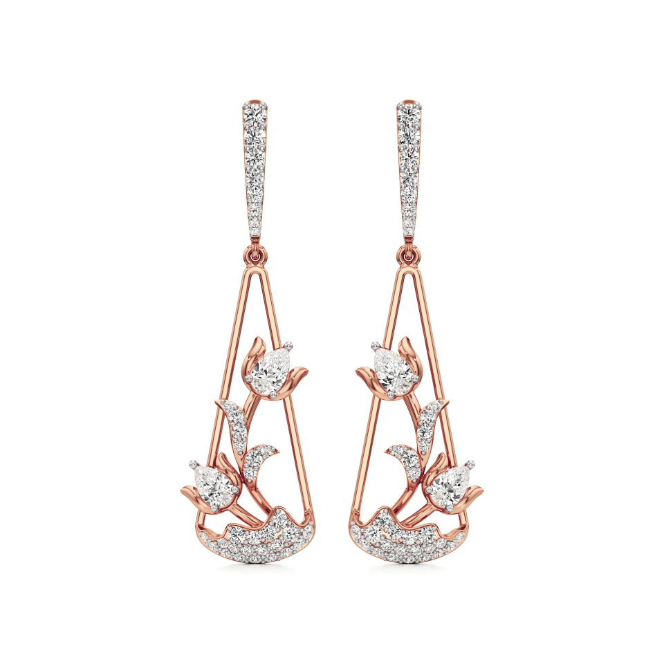 14k Rose Gold Petra Bloom Diamond Dangle Earrings