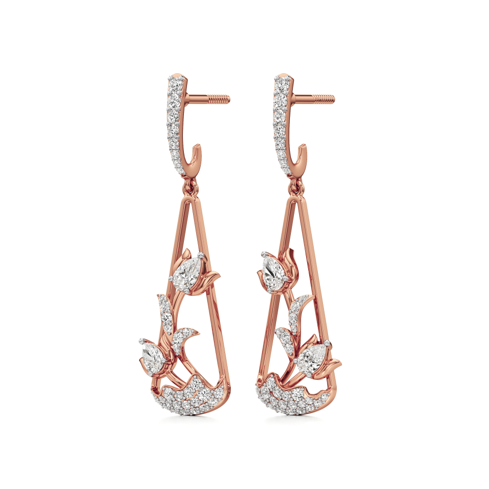 14k Rose Gold Petra Bloom Diamond Dangle Earrings