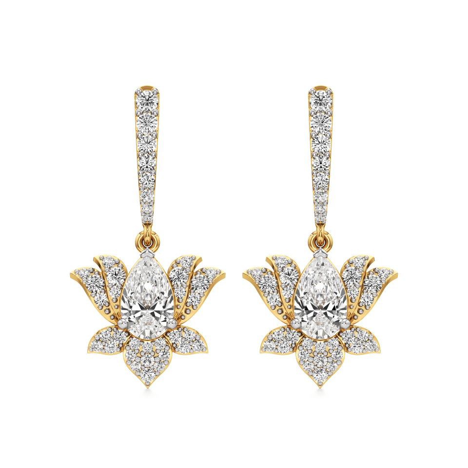14k Yellow Gold Aarna Bloom Dangled Lotus Diamond Earrings