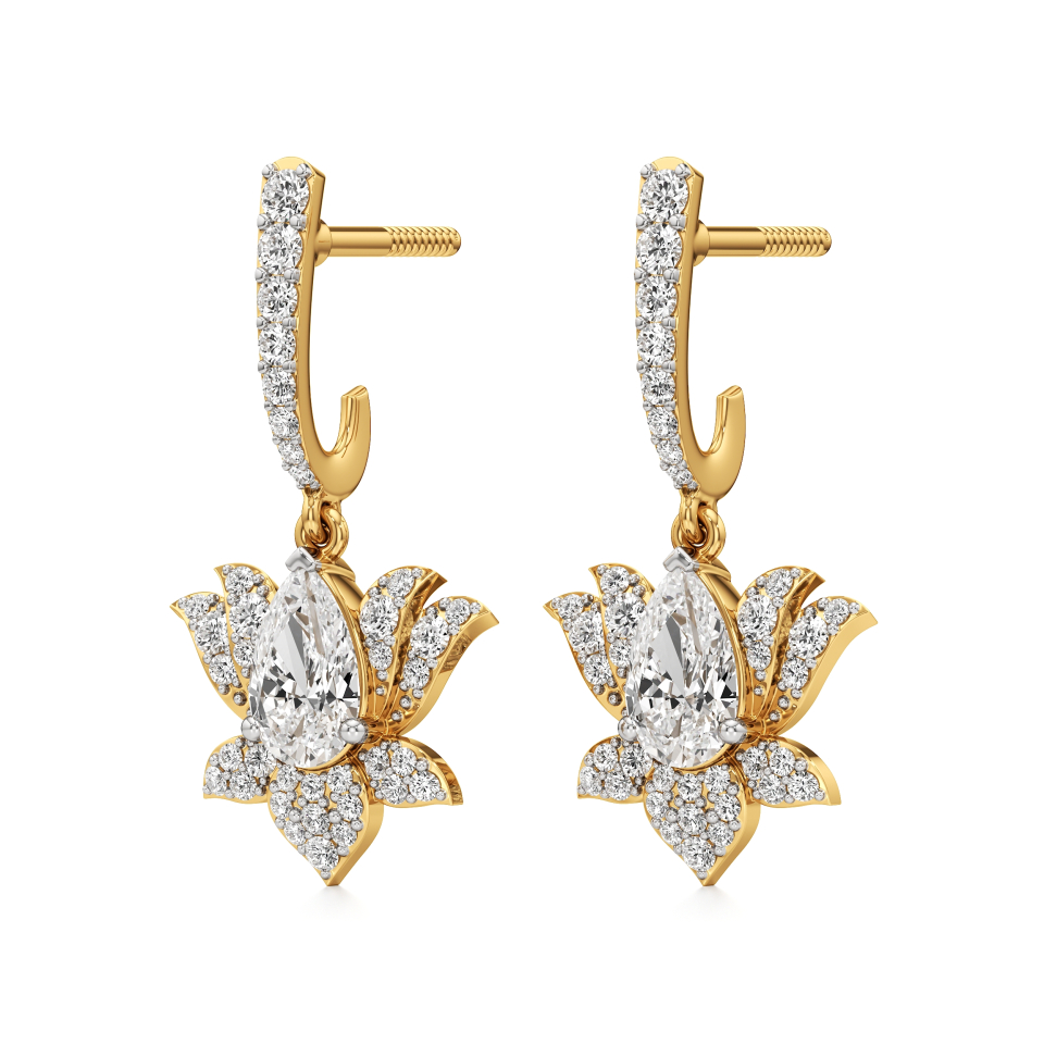 14k Yellow Gold Aarna Bloom Dangled Lotus Diamond Earrings