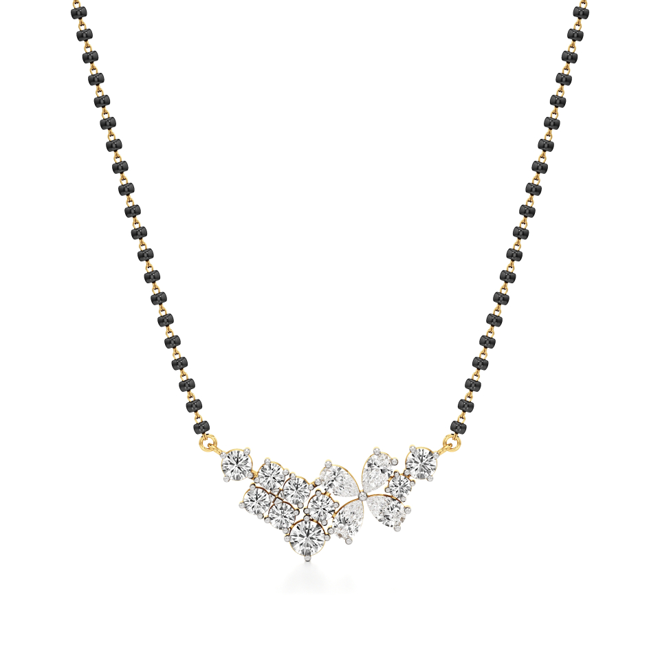 14k Yellow Gold Radiant Cluster Diamond Mangalsutra Necklace