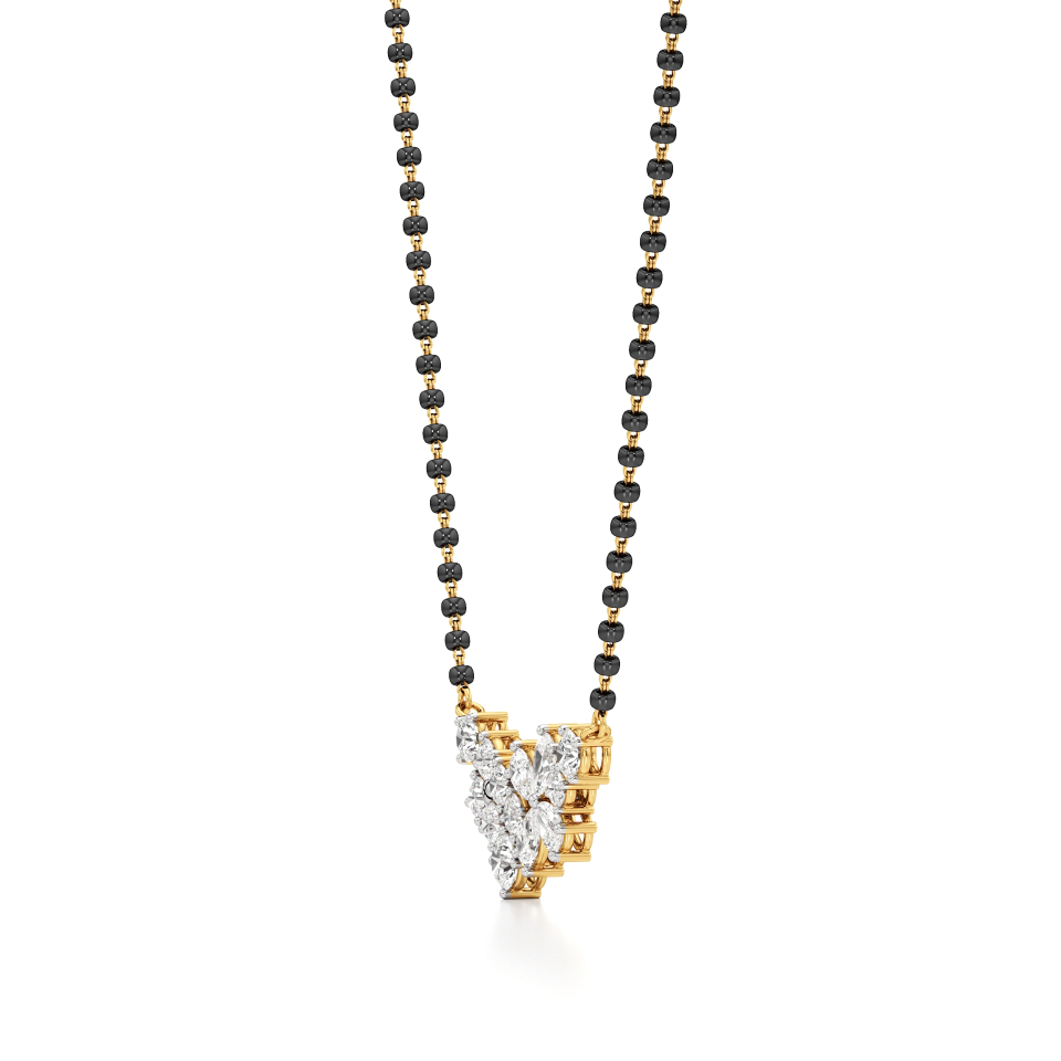 14k Yellow Gold Radiant Cluster Diamond Mangalsutra Necklace