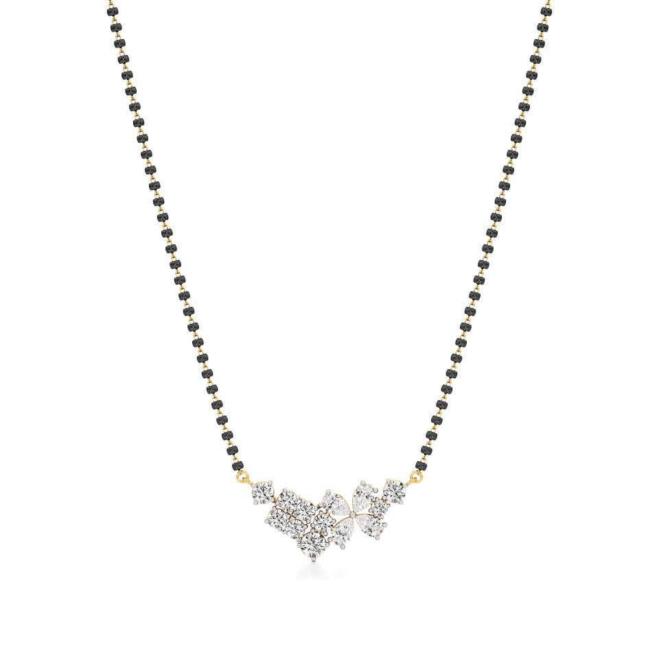 14k Yellow Gold Radiant Cluster Diamond Mangalsutra Necklace