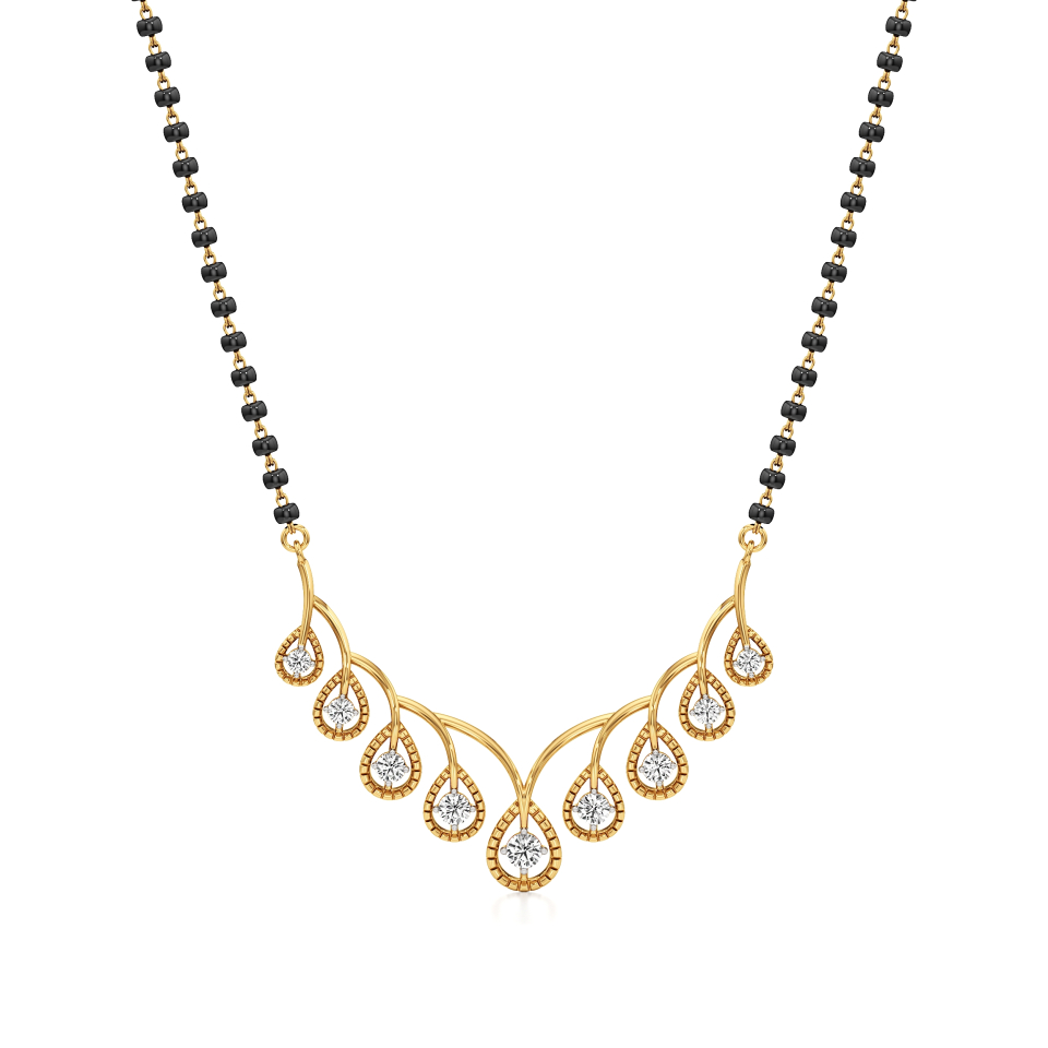 14k Yellow Gold Radiant Vine Diamond Mangalsutra Necklace