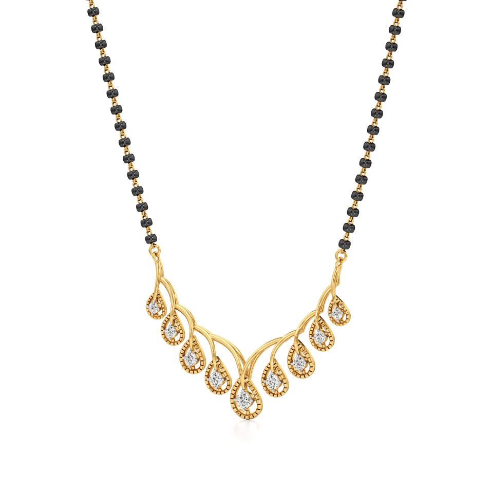 14k Yellow Gold Radiant Vine Diamond Mangalsutra Necklace