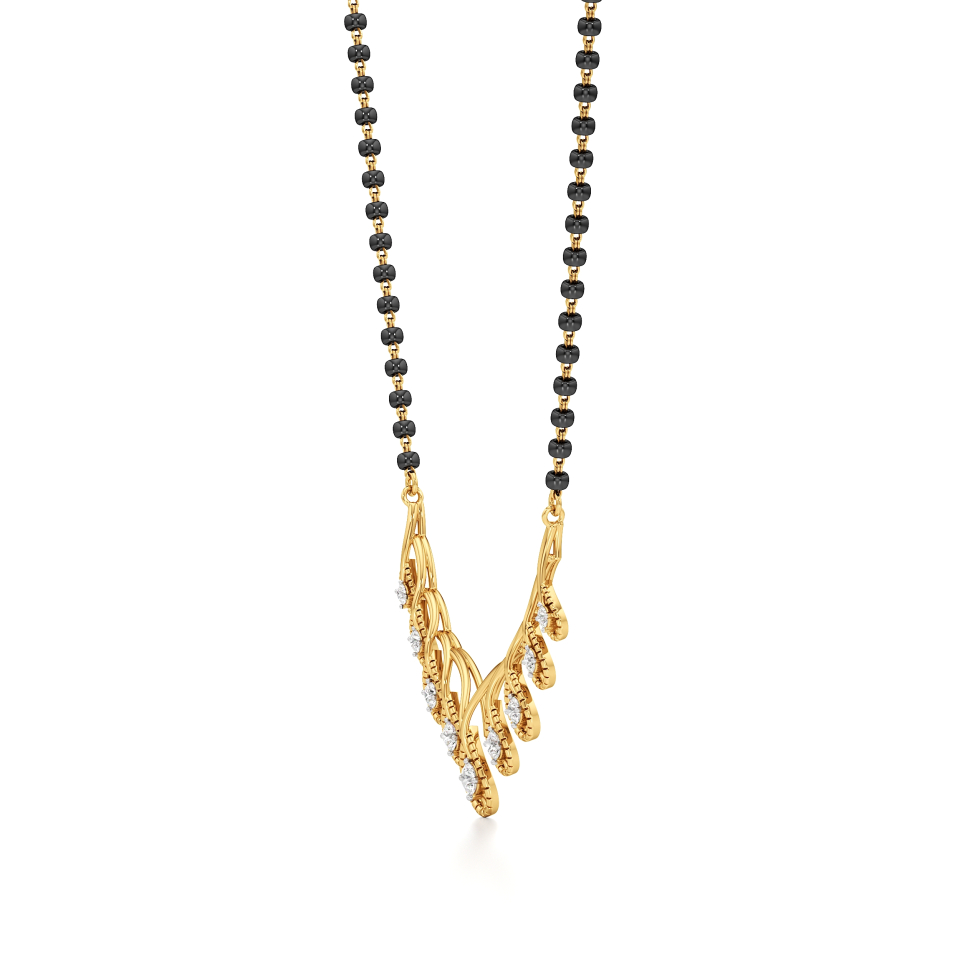 14k Yellow Gold Radiant Vine Diamond Mangalsutra Necklace