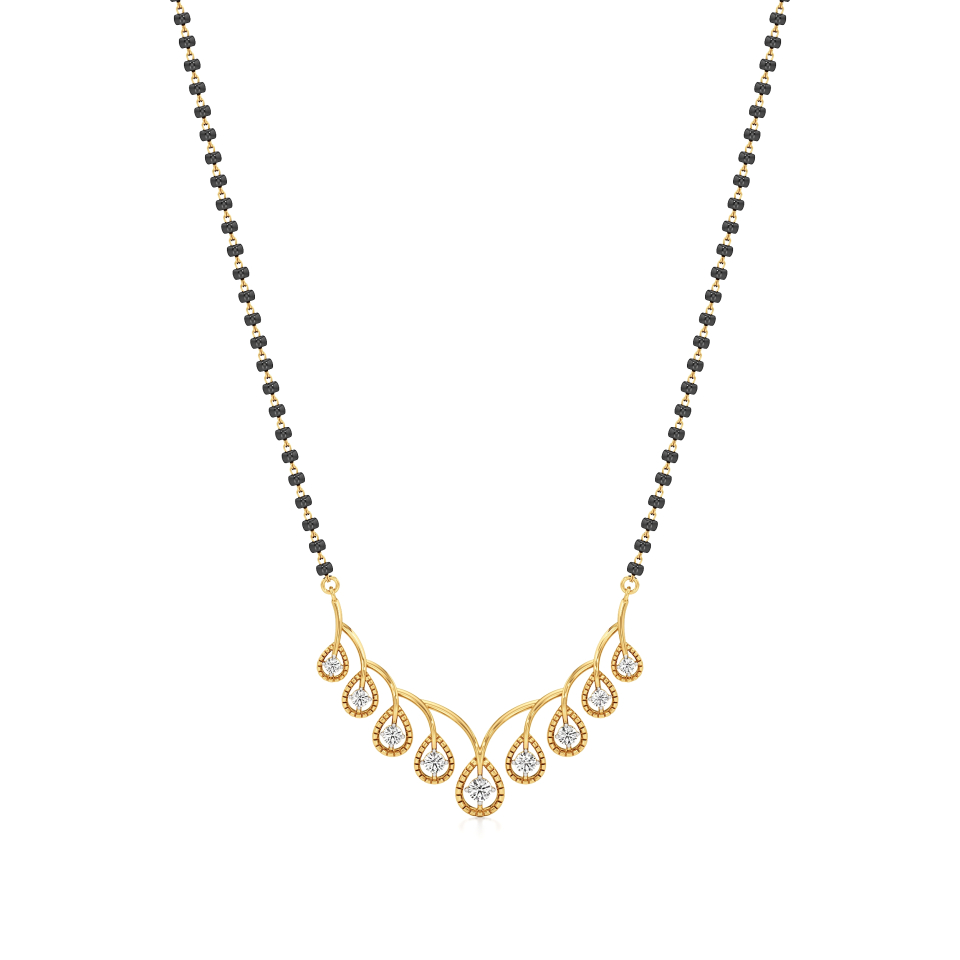 14k Yellow Gold Radiant Vine Diamond Mangalsutra Necklace