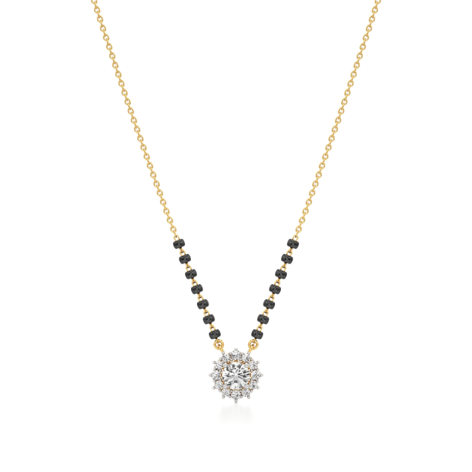 14k Yellow Gold Halo Bliss Diamond Mangalsutra Necklace