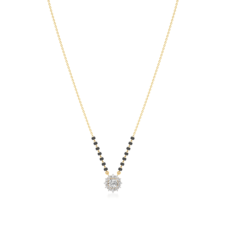 14k Yellow Gold Halo Bliss Diamond Mangalsutra Necklace