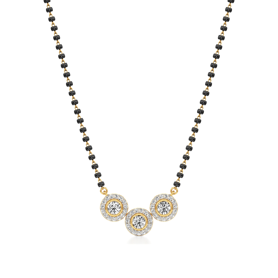 14k Yellow Gold Trinity Halo Diamond Mangalsutra Necklace