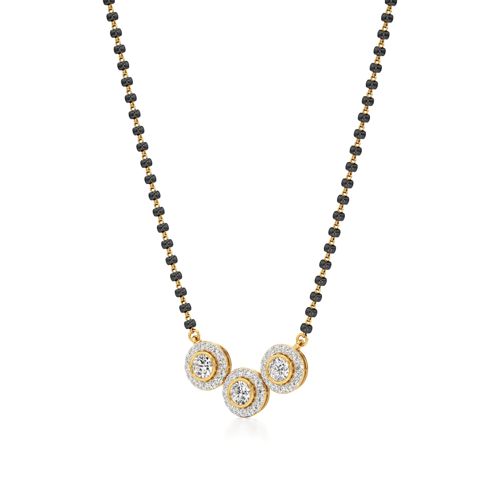 14k Yellow Gold Trinity Halo Diamond Mangalsutra Necklace