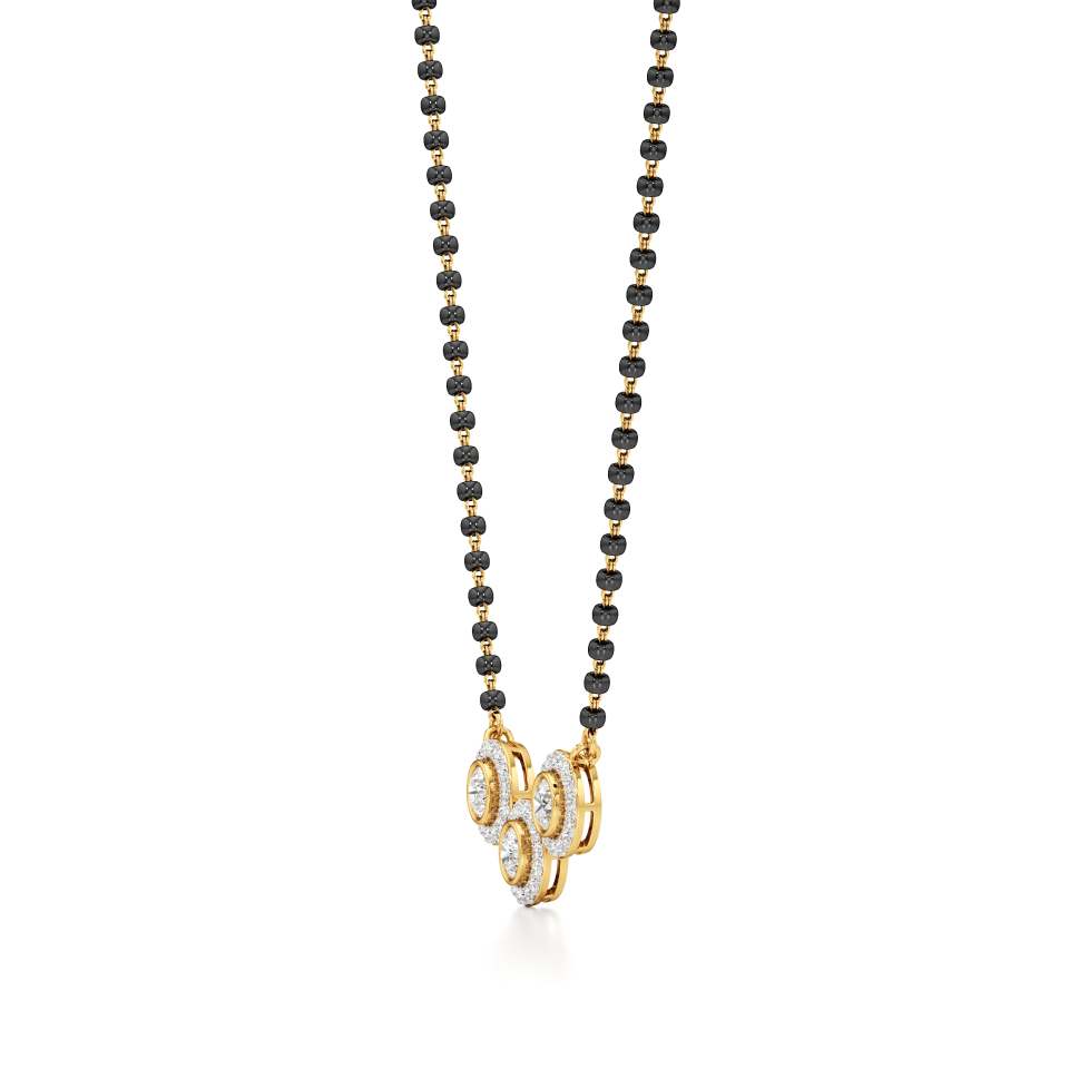 14k Yellow Gold Trinity Halo Diamond Mangalsutra Necklace