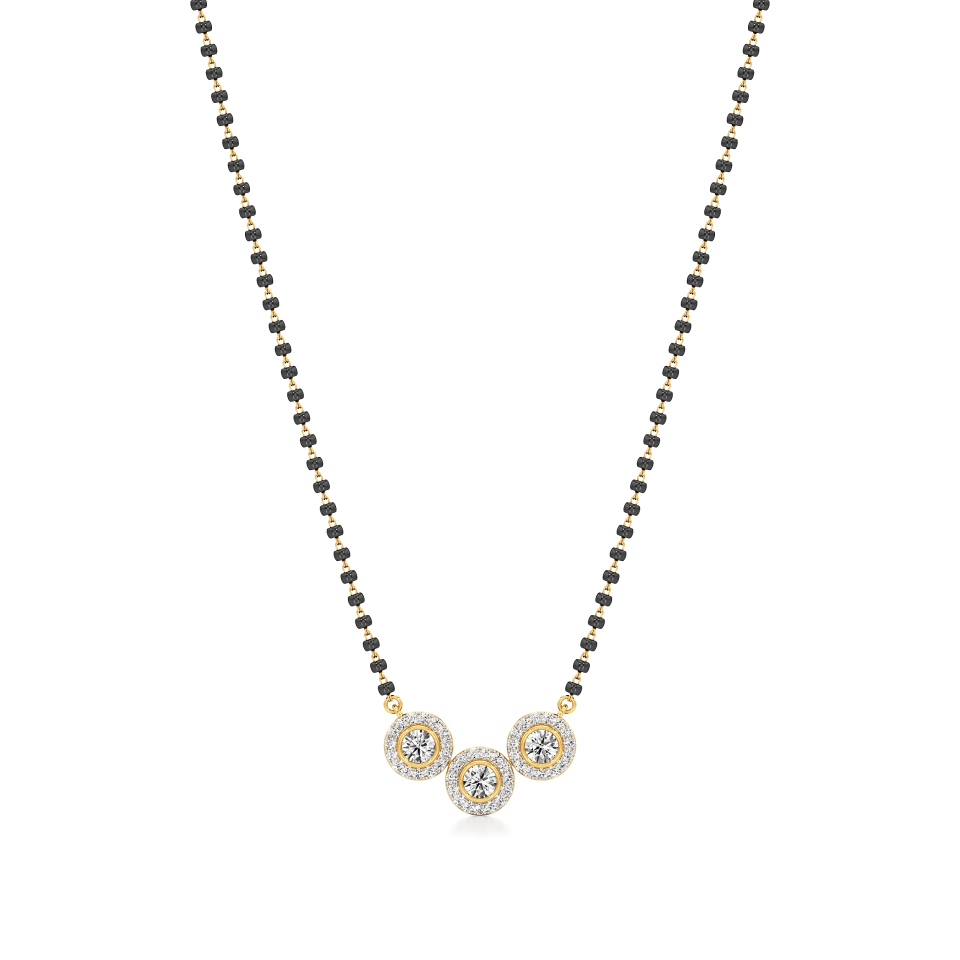 14k Yellow Gold Trinity Halo Diamond Mangalsutra Necklace