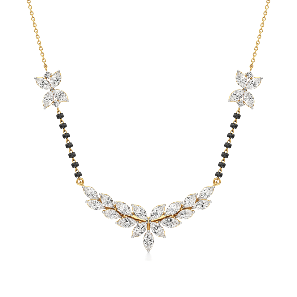 14k Yellow Gold Ethereal Leaf Diamond Mangalsutra Necklace