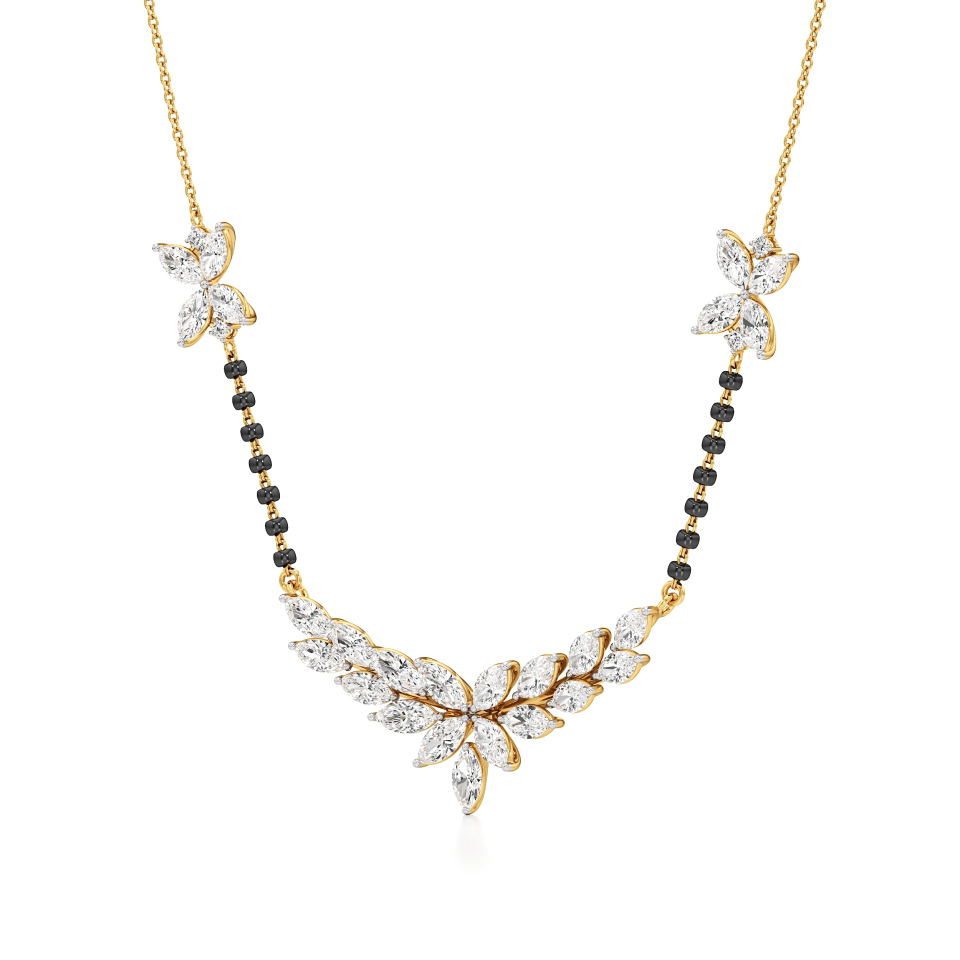 14k Yellow Gold Ethereal Leaf Diamond Mangalsutra Necklace