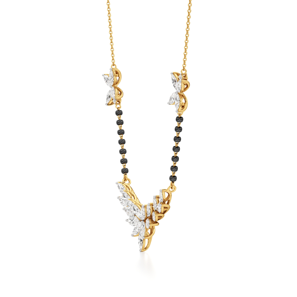 14k Yellow Gold Ethereal Leaf Diamond Mangalsutra Necklace