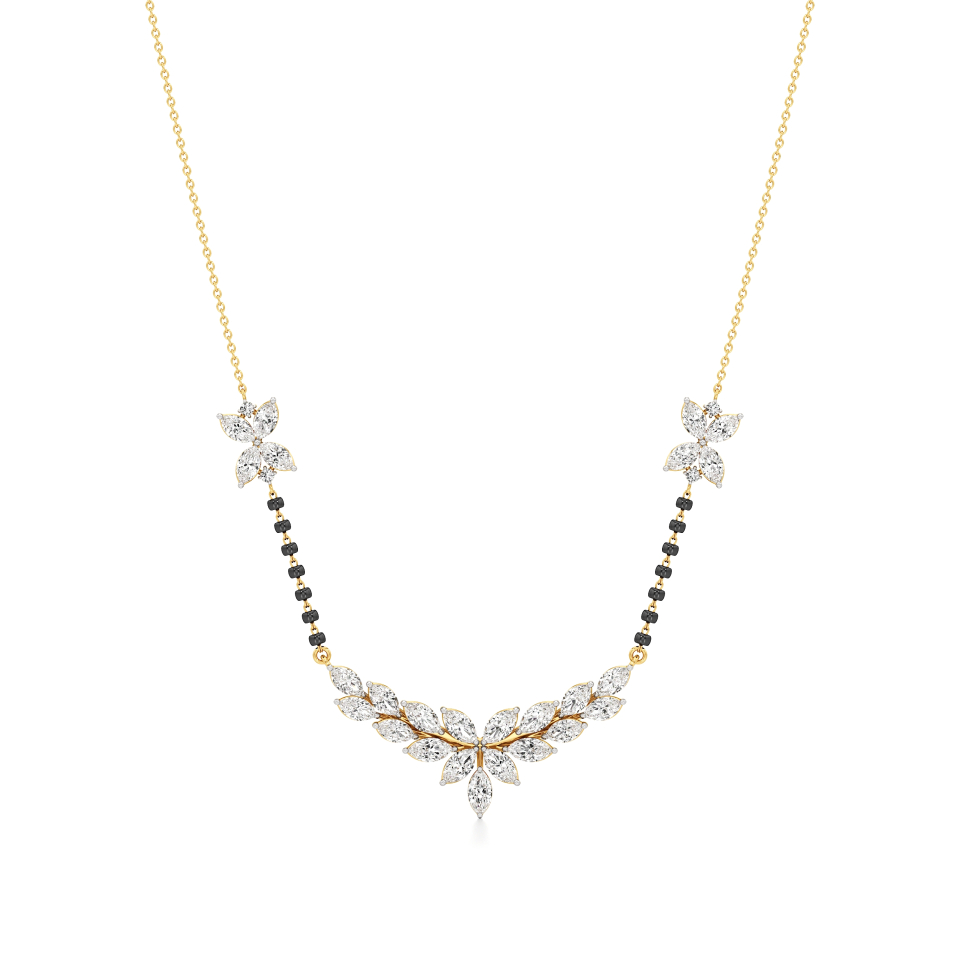 14k Yellow Gold Ethereal Leaf Diamond Mangalsutra Necklace