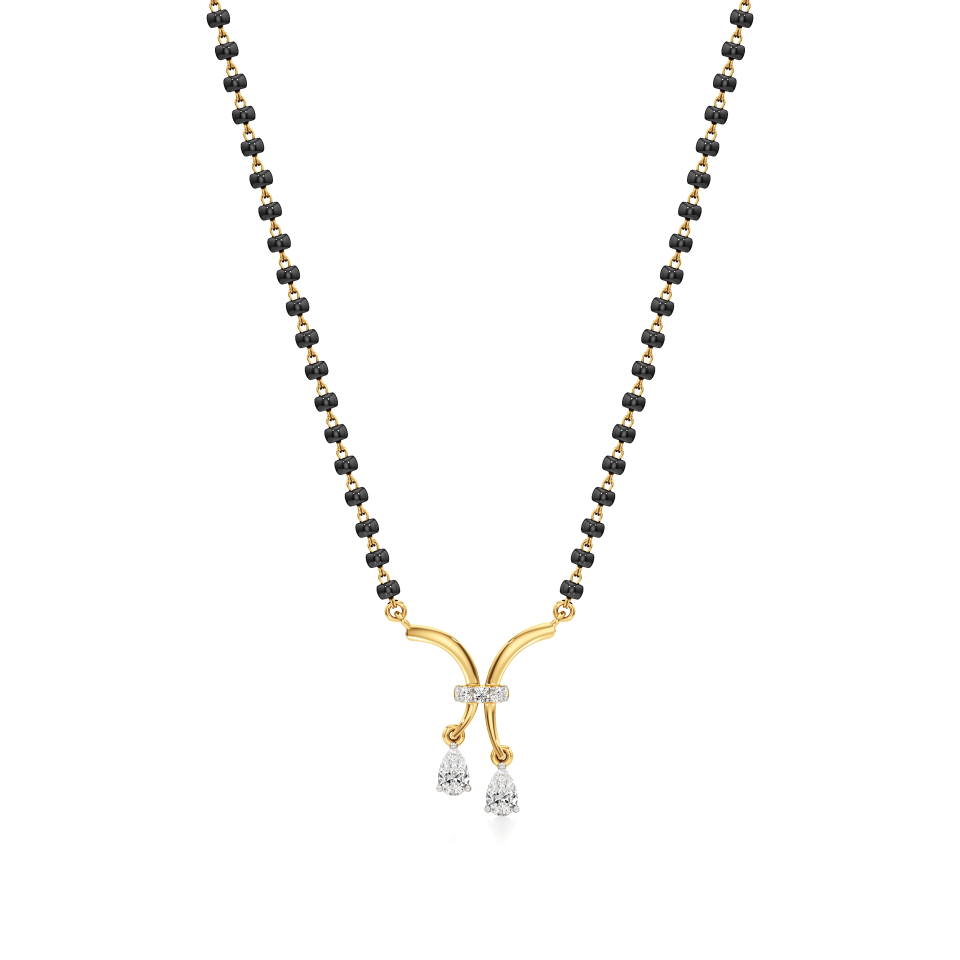 14k Yellow Gold Twin Drop Diamond Mangalsutra Necklace