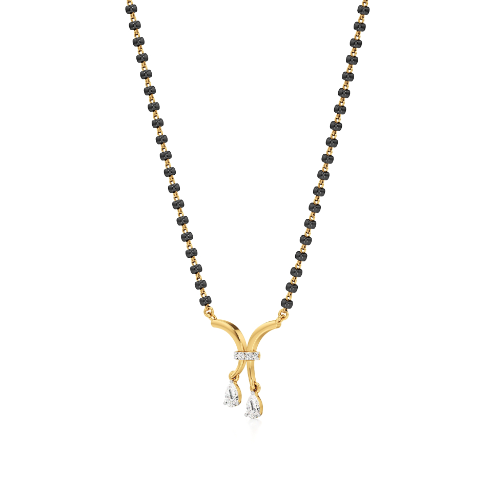 14k Yellow Gold Twin Drop Diamond Mangalsutra Necklace