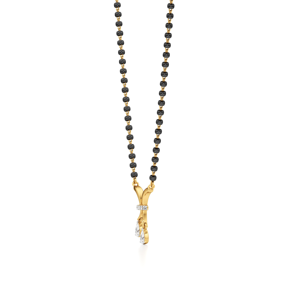 14k Yellow Gold Twin Drop Diamond Mangalsutra Necklace