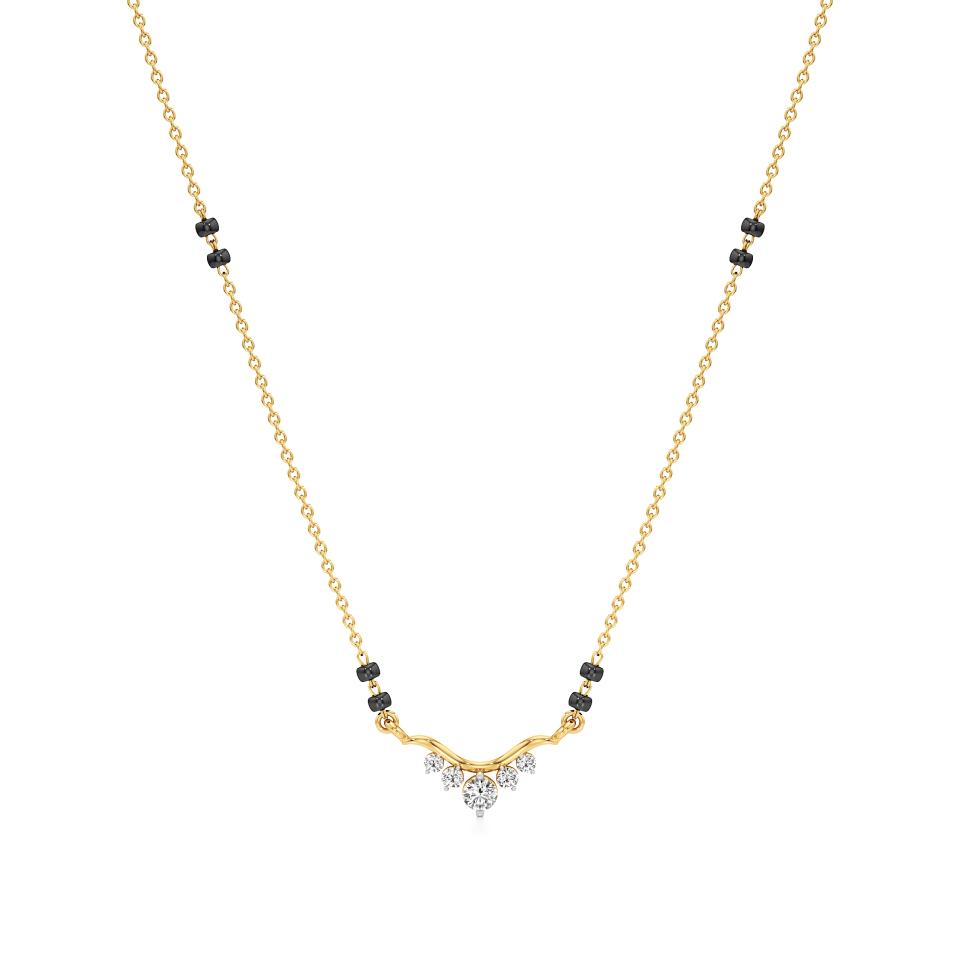 14k Yellow Gold Charm Curve Diamond Mangalsutra Necklace