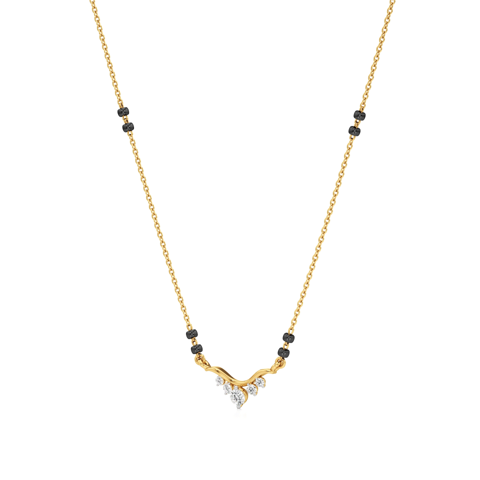 14k Yellow Gold Charm Curve Diamond Mangalsutra Necklace