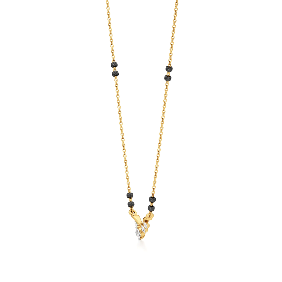 14k Yellow Gold Charm Curve Diamond Mangalsutra Necklace