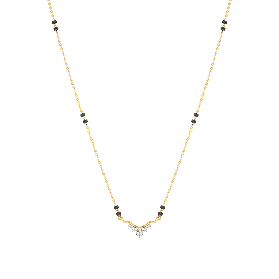 14k Yellow Gold Charm Curve Diamond Mangalsutra Necklace