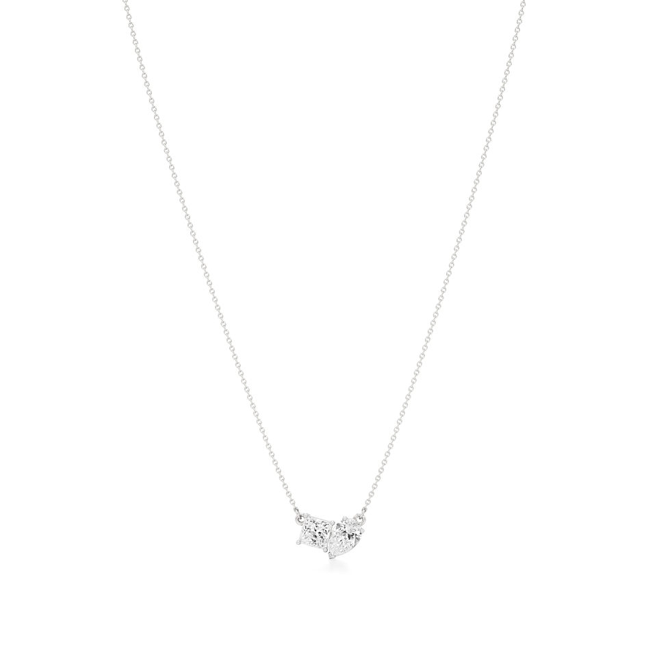 14k White Gold A Stunning Dual-Diamond Toi et Moi Necklace