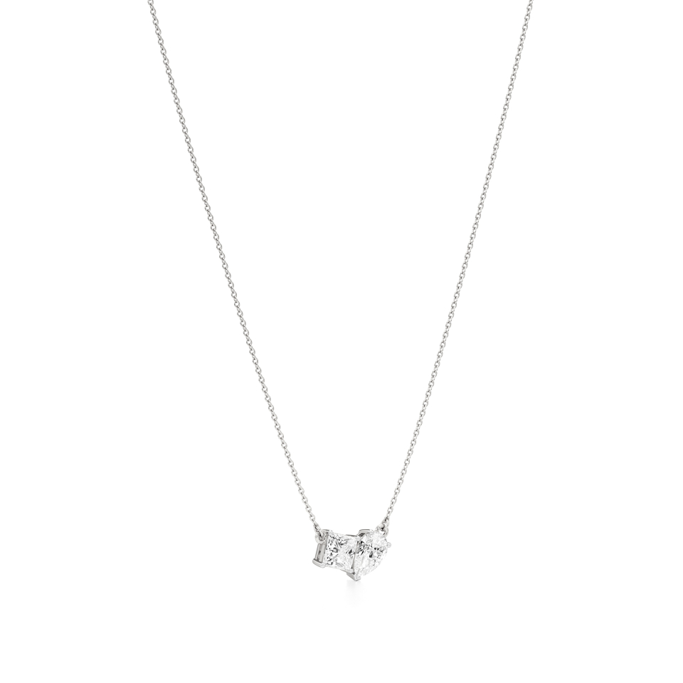 14k White Gold A Stunning Dual-Diamond Toi et Moi Necklace