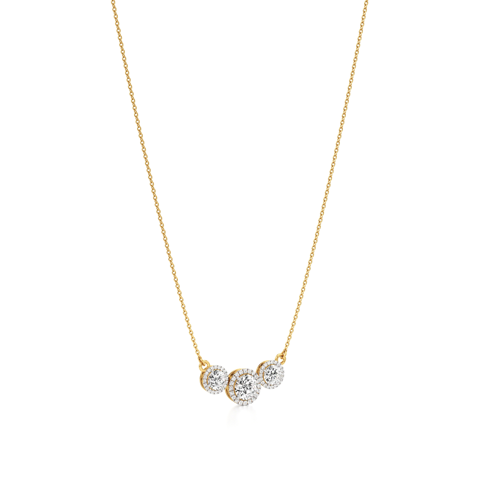 14k Yellow Gold Trinity Halo Necklace