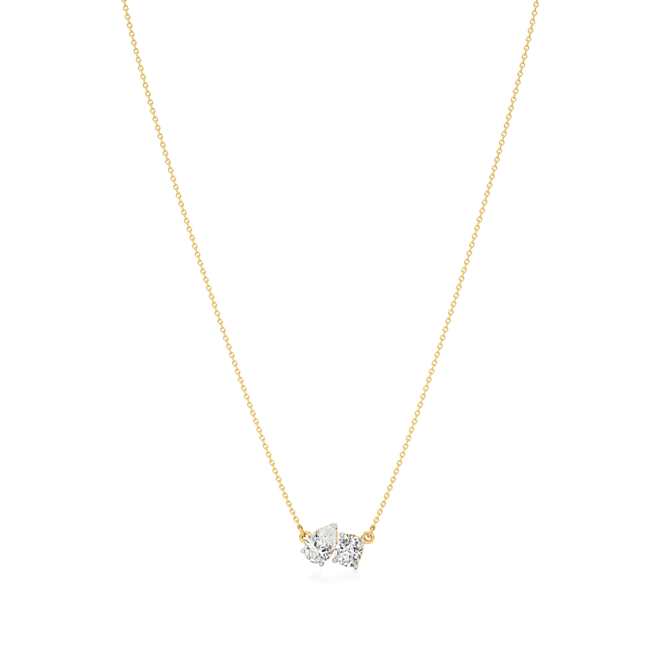 14k Yellow Gold Exquisite Toi et Moi Necklace