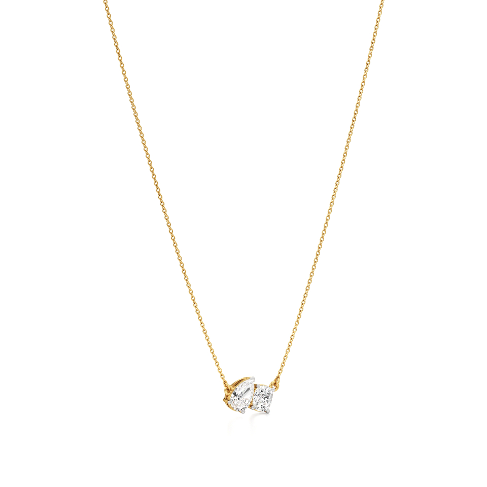 14k Yellow Gold Exquisite Toi et Moi Necklace