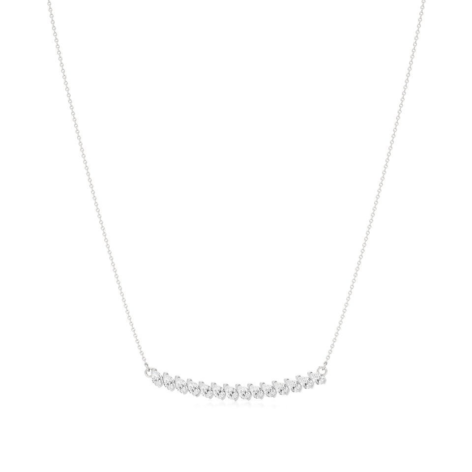 14k White Gold Pearluxe Nick Setting Bar Necklace