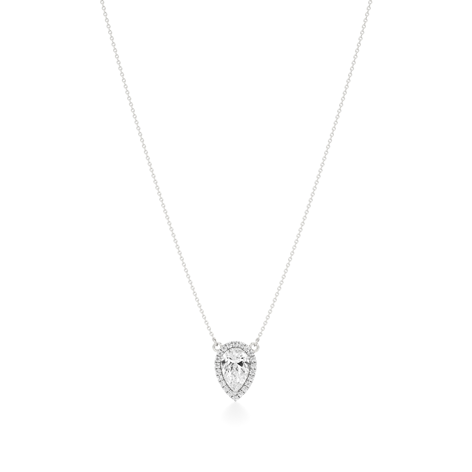 14k White Gold Radiant Pear Halo Necklace