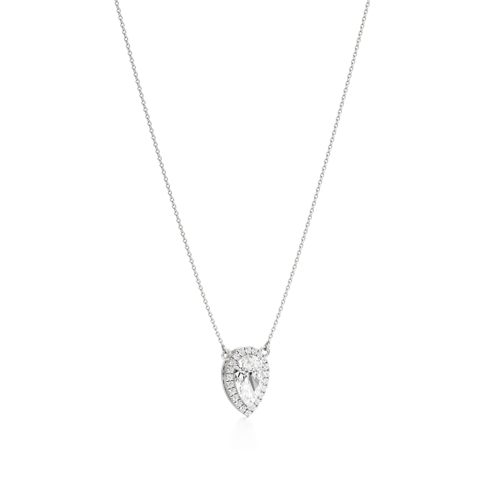 14k White Gold Radiant Pear Halo Necklace