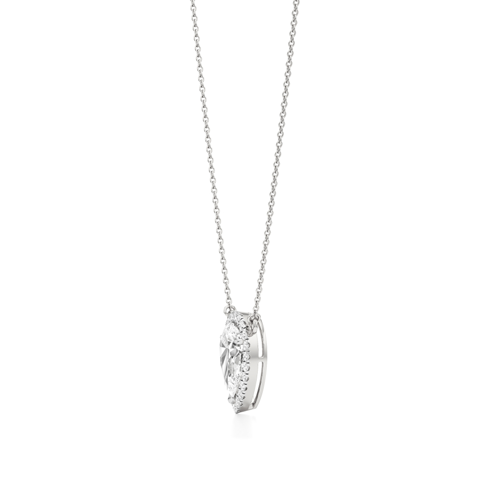 14k White Gold Radiant Pear Halo Necklace